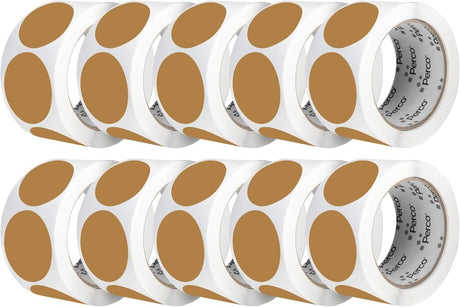 Perco 2 - Inch Round Circle Dot Sticker Labels – Easy Peel Perforation – Made in USA - Kraft Brown 10 Rolls / 500 Labels Each / 5000 Labels Total
