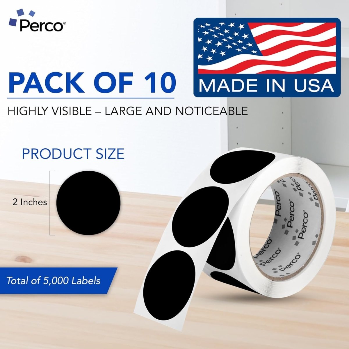 Perco 2 - Inch Round Circle Dot Sticker Labels – Easy Peel Perforation – Made in USA - Kraft Brown 10 Rolls / 500 Labels Each / 5000 Labels Total