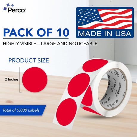 Perco 2 - Inch Round Circle Dot Sticker Labels – Easy Peel Perforation – Made in USA - Kraft Brown 10 Rolls / 500 Labels Each / 5000 Labels Total