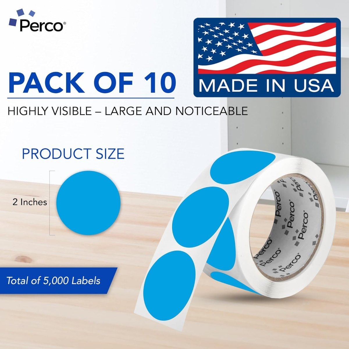Perco 2 - Inch Round Circle Dot Sticker Labels – Easy Peel Perforation – Made in USA - Kraft Brown 10 Rolls / 500 Labels Each / 5000 Labels Total