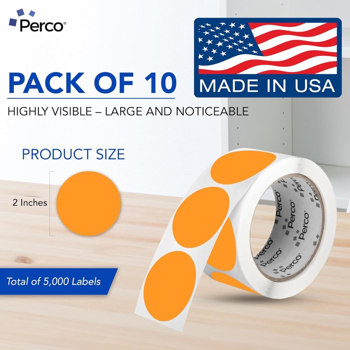 Perco 2 - Inch Round Circle Dot Sticker Labels – Easy Peel Perforation – Made in USA - Light Blue 10 Rolls / 500 Labels Each / 5000 Labels Total