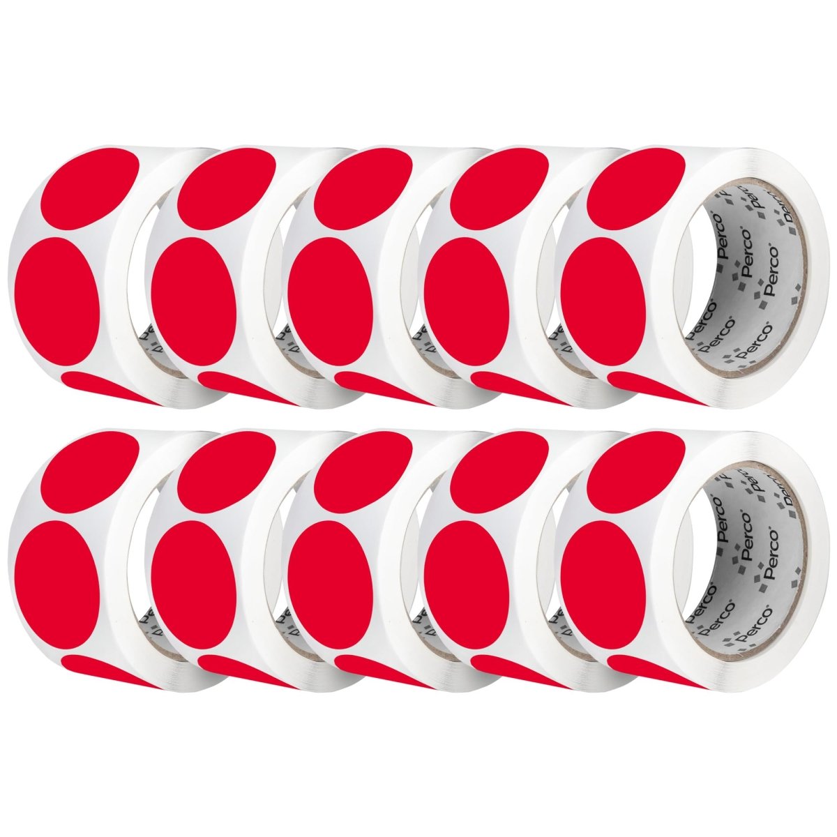 Perco 2 - Inch Round Circle Dot Sticker Labels – Easy Peel Perforation – Made in USA - Red 10 Rolls / 500 Labels Each / 5000 Labels Total
