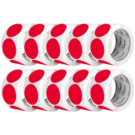 Perco 2 - Inch Round Circle Dot Sticker Labels – Easy Peel Perforation – Made in USA - Red 10 Rolls / 500 Labels Each / 5000 Labels Total