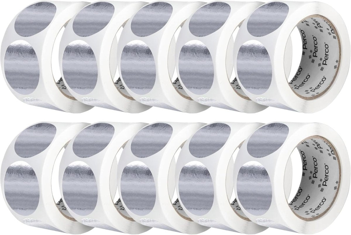Perco 2 - Inch Round Circle Dot Sticker Labels – Easy Peel Perforation – Made in USA - Silver 10 Rolls / 500 Labels Each / 5000 Labels Total