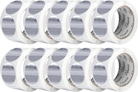 Perco 2 - Inch Round Circle Dot Sticker Labels – Easy Peel Perforation – Made in USA - Silver 10 Rolls / 500 Labels Each / 5000 Labels Total