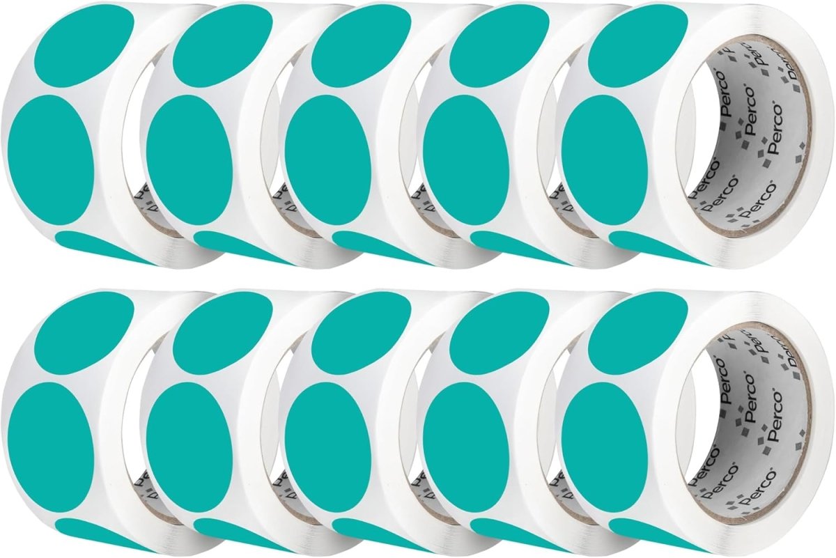 Perco 2 - Inch Round Circle Dot Sticker Labels – Easy Peel Perforation – Made in USA - Teal 10 Rolls / 500 Labels Each / 5000 Labels Total