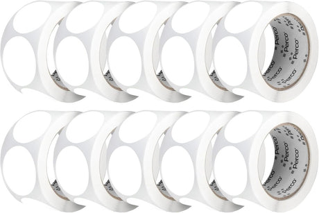 Perco 2 - Inch Round Circle Dot Sticker Labels – Easy Peel Perforation – Made in USA - White 10 Rolls / 500 Labels Each / 5000 Labels Total