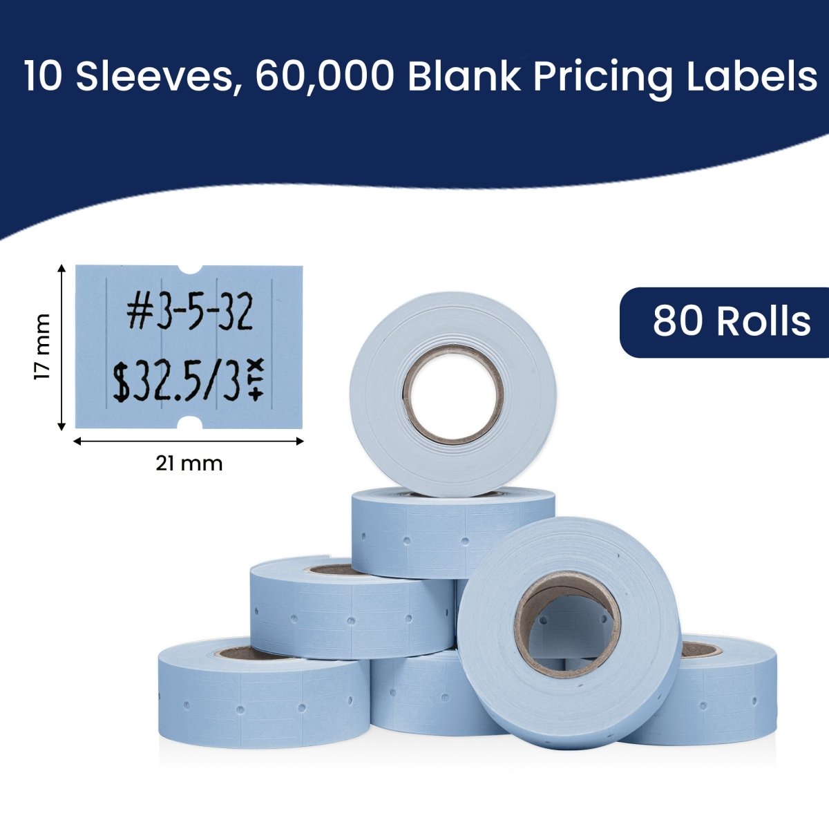 Perco 2 Line Labels - Blank Price and Date Gun Labels for Perco 2 Line Price and Date Guns - Made in USA - Blue 10 Sleeves