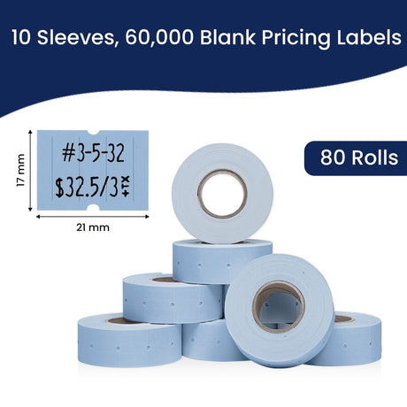 Perco 2 Line Labels - Blank Price and Date Gun Labels for Perco 2 Line Price and Date Guns - Made in USA - Blue 10 Sleeves