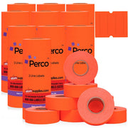 Perco 2 Line Labels - Blank Price and Date Gun Labels for Perco 2 Line Price and Date Guns - Made in USA - Fluorescent Red 10 Sleeves