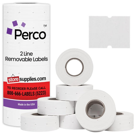 Perco 2 Line Labels - Blank Price and Date Gun Labels for Perco 2 Line Price and Date Guns - Made in USA - Removable 1 Sleeve