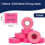 Perco 2 Line Labels - Blank Price and Date Gun Labels for Perco 2 Line Price and Date Guns - Made in USA - Fluorescent Pink 1 Sleeve
