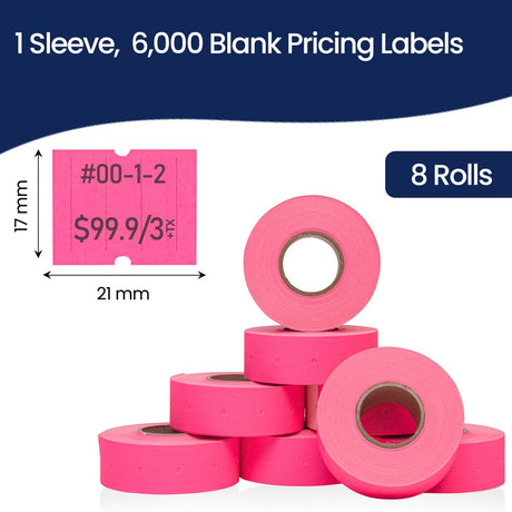 Perco 2 Line Labels - Blank Price and Date Gun Labels for Perco 2 Line Price and Date Guns - Made in USA - Fluorescent Pink 1 Sleeve