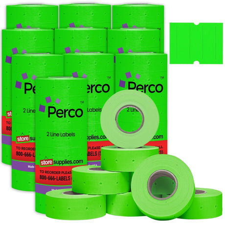 Perco 2 Line Labels - Blank Price and Date Gun Labels for Perco 2 Line Price and Date Guns - Made in USA - Fluorescent Green 10 Sleeves