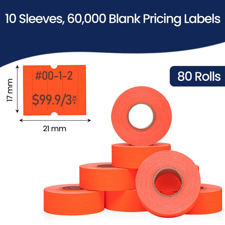 Perco 2 Line Labels - Blank Price and Date Gun Labels for Perco 2 Line Price and Date Guns - Made in USA - Fluorescent Red 10 Sleeves