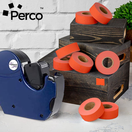 Perco 2 Line Labels - Blank Price and Date Gun Labels for Perco 2 Line Price and Date Guns - Made in USA - Fluorescent Red 10 Sleeves