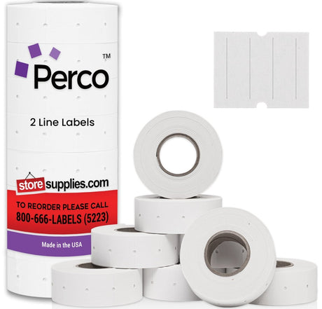 Perco 2 Line Labels - Blank Price and Date Gun Labels for Perco 2 Line Price and Date Guns - Made in USA - White 1 Sleeve