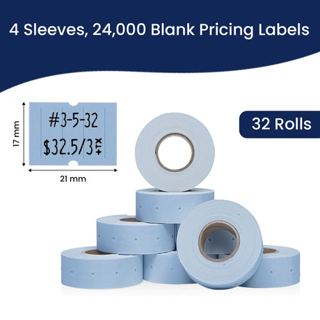 Perco 2 Line Labels - Blank Price and Date Gun Labels for Perco 2 Line Price and Date Guns - Made in USA - Blue 4 Sleeves
