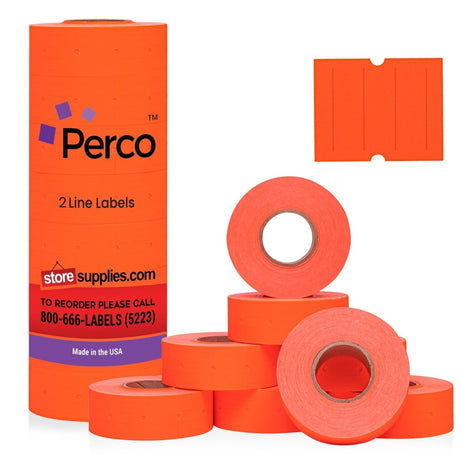 Perco 2 Line Labels - Blank Price and Date Gun Labels for Perco 2 Line Price and Date Guns - Made in USA - Fluorescent Red 1 Sleeve