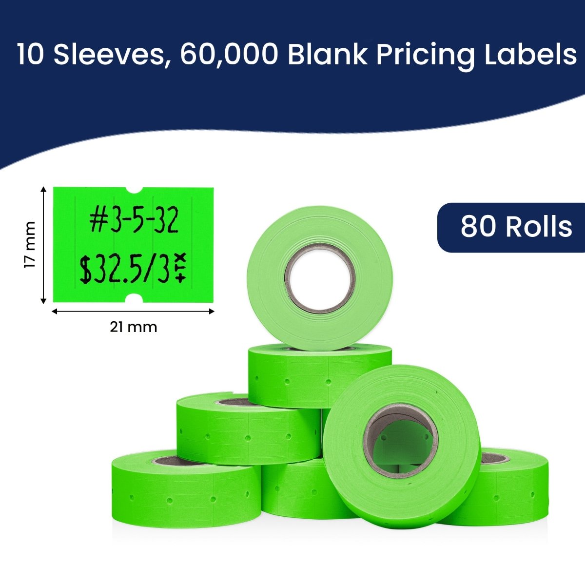 Perco 2 Line Labels - Blank Price and Date Gun Labels for Perco 2 Line Price and Date Guns - Made in USA - Fluorescent Green 10 Sleeves
