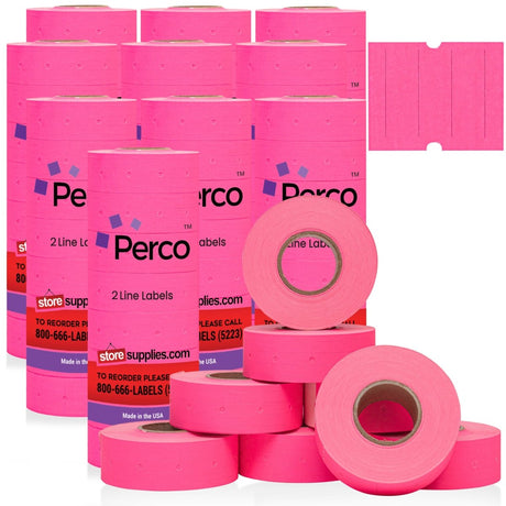 Perco 2 Line Labels - Blank Price and Date Gun Labels for Perco 2 Line Price and Date Guns - Made in USA - Fluorescent Pink 10 Sleeves