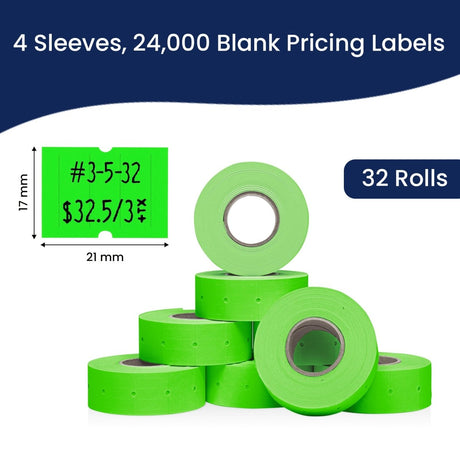 Perco 2 Line Labels - Blank Price and Date Gun Labels for Perco 2 Line Price and Date Guns - Made in USA - Fluorescent Green 4 Sleeves