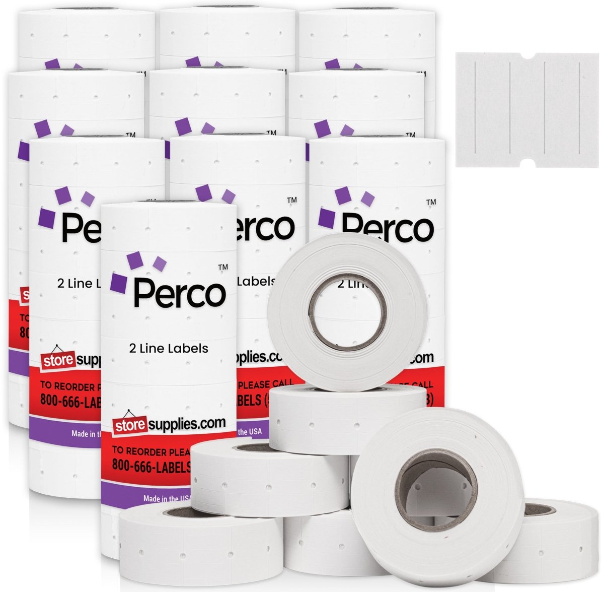 Perco 2 Line Labels - Blank Price and Date Gun Labels for Perco 2 Line Price and Date Guns - Made in USA - White 10 Sleeves