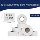 Perco 2 Line Labels - Blank Price and Date Gun Labels for Perco 2 Line Price and Date Guns - Made in USA - White 10 Sleeves