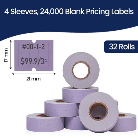 Perco 2 Line Labels - Blank Price and Date Gun Labels for Perco 2 Line Price and Date Guns - Made in USA - Lavender 4 Sleeves