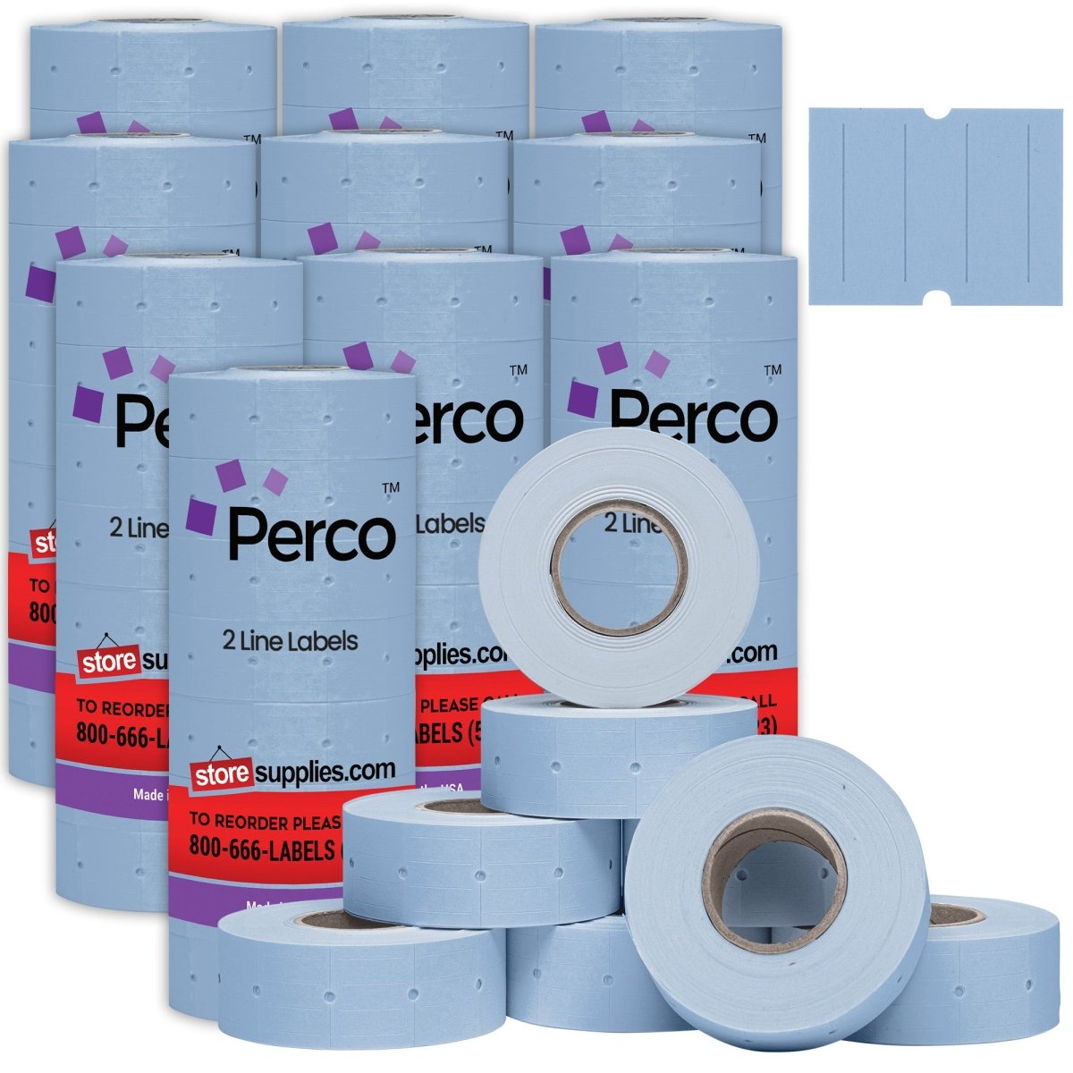 Perco 2 Line Labels - Blank Price and Date Gun Labels for Perco 2 Line Price and Date Guns - Made in USA - Blue 10 Sleeves