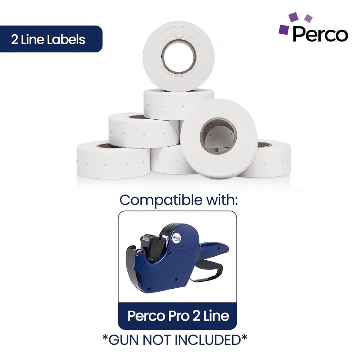 Perco 2 Line Labels - Blank Price and Date Gun Labels for Perco 2 Line Price and Date Guns - Made in USA - Removable 4 Sleeves