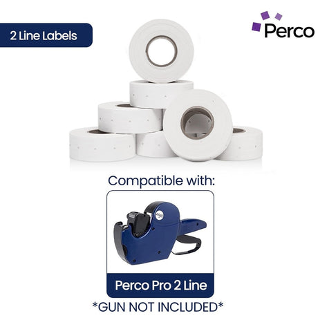 Perco 2 Line Labels - Blank Price and Date Gun Labels for Perco 2 Line Price and Date Guns - Made in USA - Removable 4 Sleeves