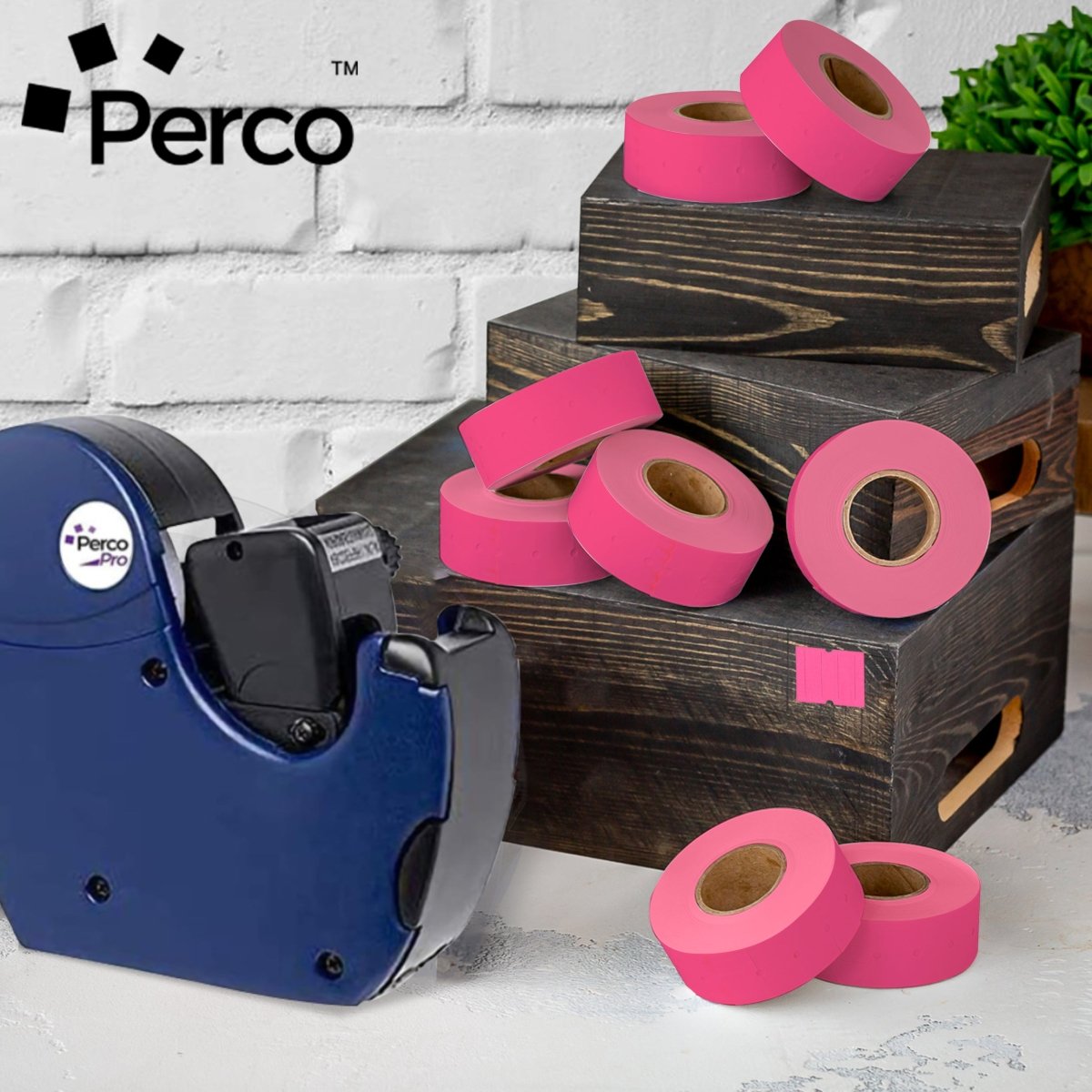 Perco 2 Line Labels - Blank Price and Date Gun Labels for Perco 2 Line Price and Date Guns - Made in USA - Fluorescent Pink 1 Sleeve