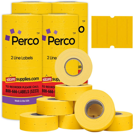 Perco 2 Line Labels - Blank Price and Date Gun Labels for Perco 2 Line Price and Date Guns - Made in USA - Yellow 4 Sleeves