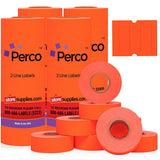 Perco 2 Line Labels - Blank Price and Date Gun Labels for Perco 2 Line Price and Date Guns - Made in USA - Fluorescent Red 4 Sleeves