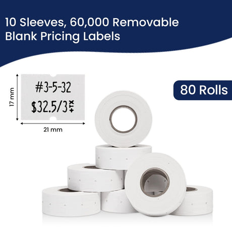 Perco 2 Line Labels - Blank Price and Date Gun Labels for Perco 2 Line Price and Date Guns - Made in USA - Removable 10 Sleeves