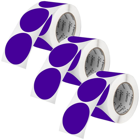 Perco 3 - Inch Round Circle Dot Sticker Labels – Easy Peel Perforation – Made in USA - Purple Pack of 3 rolls / 1500 Labels