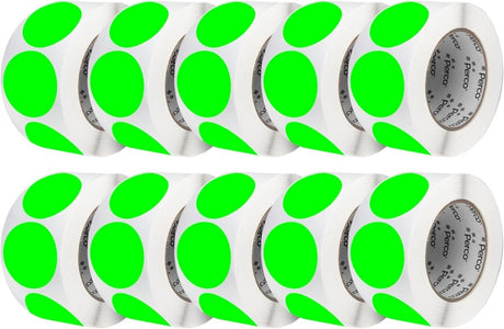 Perco 3 - Inch Round Circle Dot Sticker Labels – Easy Peel Perforation – Made in USA - Fluorescent Green Pack of 10 rolls / 5000 Labels
