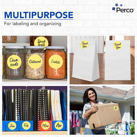 Perco 3 - Inch Round Circle Dot Sticker Labels – Easy Peel Perforation – Made in USA - Fluorescent Yellow 10 Rolls / 500 Labels Each / 5000 Labels Total