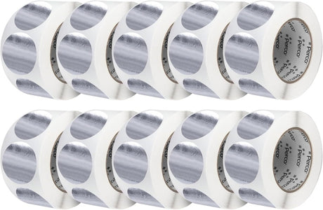 Perco 3 - Inch Round Circle Dot Sticker Labels – Easy Peel Perforation – Made in USA - Silver 10 Rolls / 500 Labels Each / 5000 Labels Total