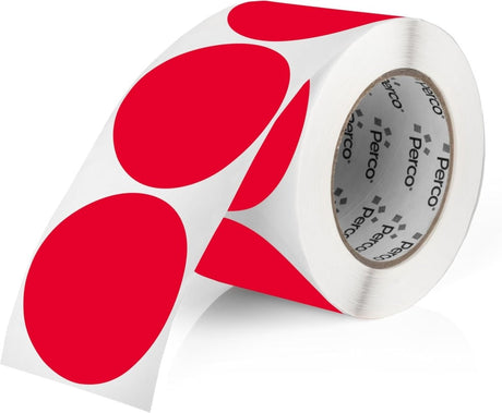 Perco 3 - Inch Round Circle Dot Sticker Labels – Easy Peel Perforation – Made in USA - Red 1 Roll / 500 Labels Total
