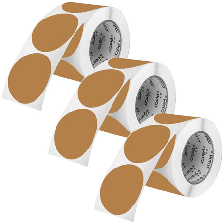 Perco 3 - Inch Round Circle Dot Sticker Labels – Easy Peel Perforation – Made in USA - Kraft Brown Pack of 3 rolls / 1500 Labels