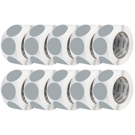 Perco 3 - Inch Round Circle Dot Sticker Labels – Easy Peel Perforation – Made in USA - Grey 10 Rolls / 500 Labels Each / 5000 Labels Total