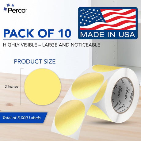 Perco 3 - Inch Round Circle Dot Sticker Labels – Easy Peel Perforation – Made in USA - Fluorescent Yellow 10 Rolls / 500 Labels Each / 5000 Labels Total