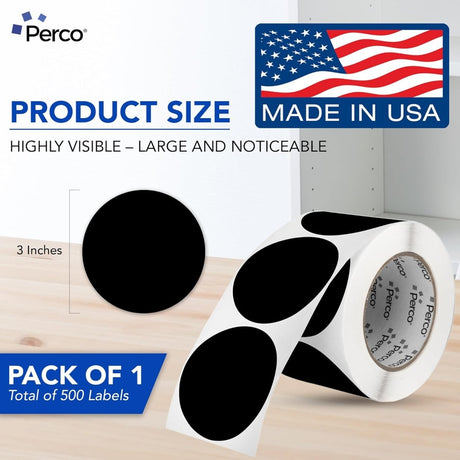 Perco 3 - Inch Round Circle Dot Sticker Labels – Easy Peel Perforation – Made in USA - Fluorescent Yellow Pack of 3 rolls / 1500 Labels