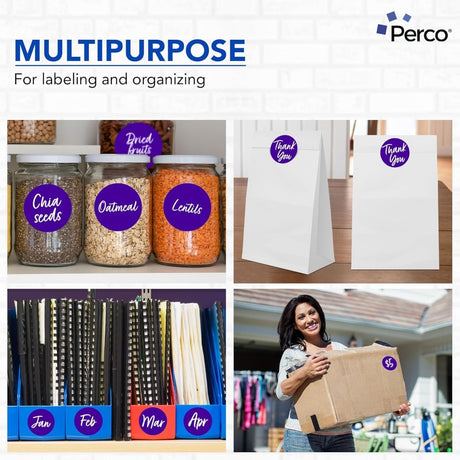 Perco 3 - Inch Round Circle Dot Sticker Labels – Easy Peel Perforation – Made in USA - Purple Pack of 3 rolls / 1500 Labels
