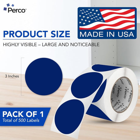 Perco 3 - Inch Round Circle Dot Sticker Labels – Easy Peel Perforation – Made in USA - Dark Blue 1 roll / 500 Labels