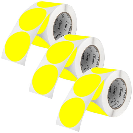 Perco 3 - Inch Round Circle Dot Sticker Labels – Easy Peel Perforation – Made in USA - Fluorescent Yellow Pack of 3 rolls / 1500 Labels