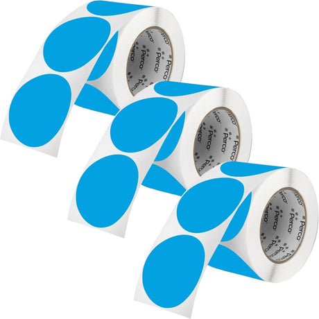 Perco 3 - Inch Round Circle Dot Sticker Labels – Easy Peel Perforation – Made in USA - Light Blue Pack of 3 rolls / 1500 Labels