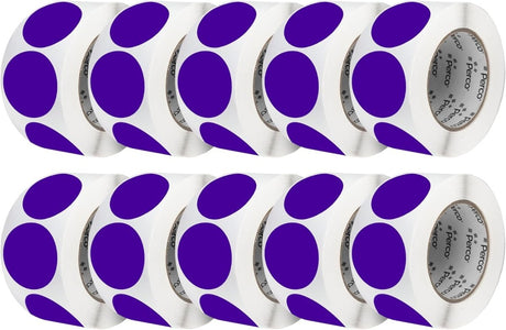 Perco 3 - Inch Round Circle Dot Sticker Labels – Easy Peel Perforation – Made in USA - Purple 10 Rolls / 500 Labels Each / 5000 Labels Total